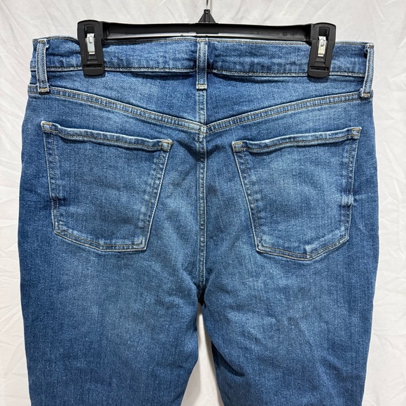 Old Navy Sky Hi Straight Distressed Jeans 14 Extra High Rise Dark Wash Raw Hem - Picture 6 of 9